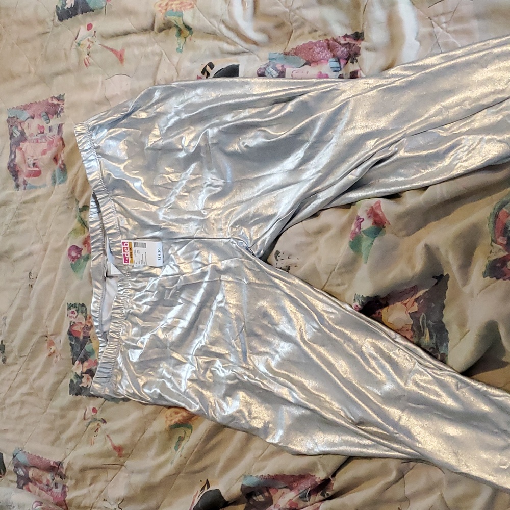 One blonde one brunette super shiny Silver plus sized leggings 3x